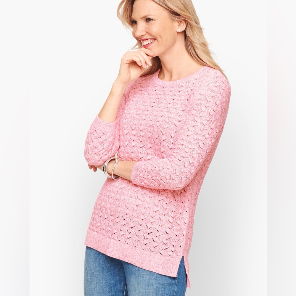 Talbots linen cotton blend open knit sweater